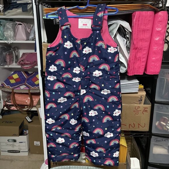 The Children's Place Toddler Girls Print Snow Overalls - Blue/Multi - Size 2T - Picture 1 of 7